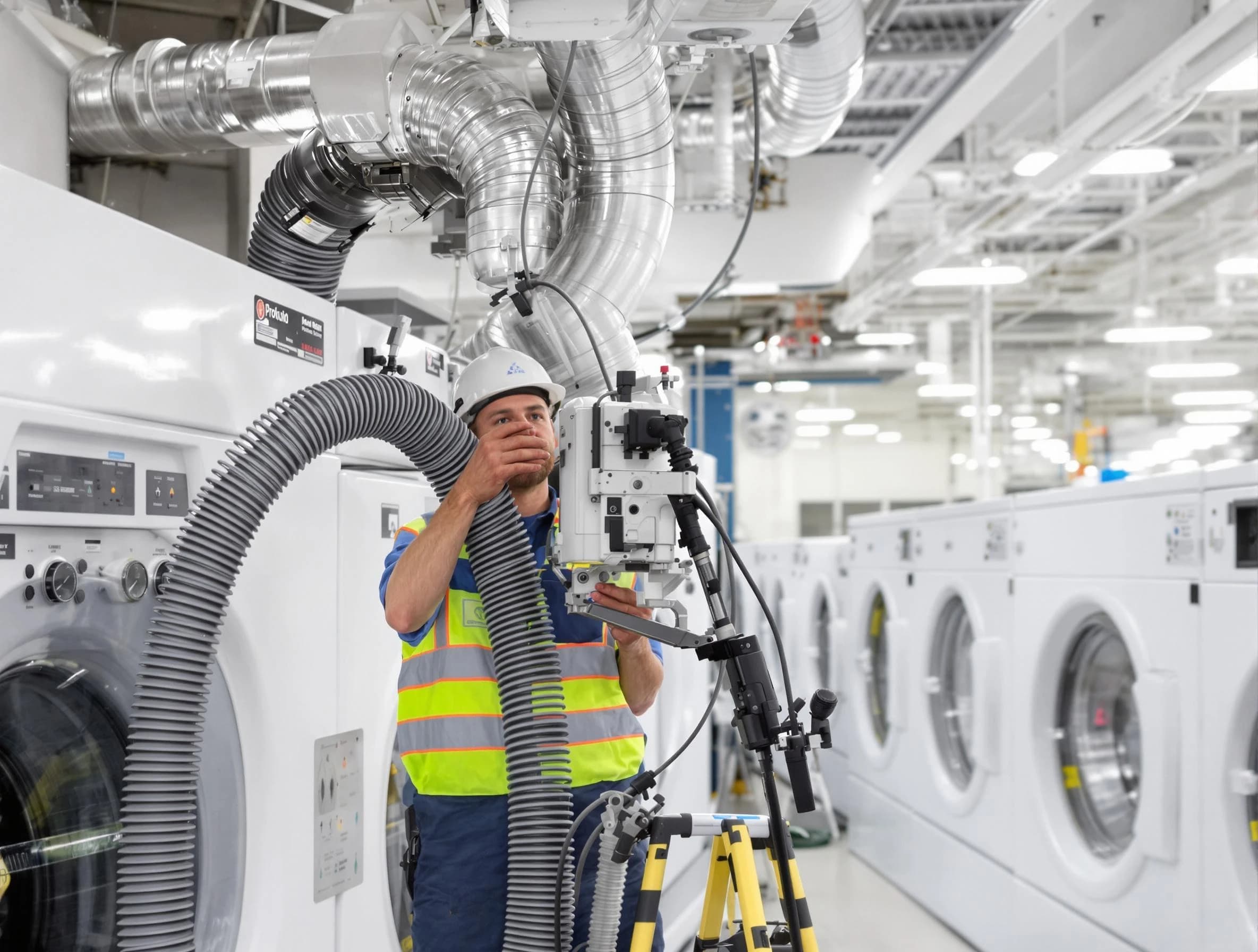Wellesley Dryer Vent Cleaning team performing commercial-grade dryer vent cleaning at a business facility in Wellesley