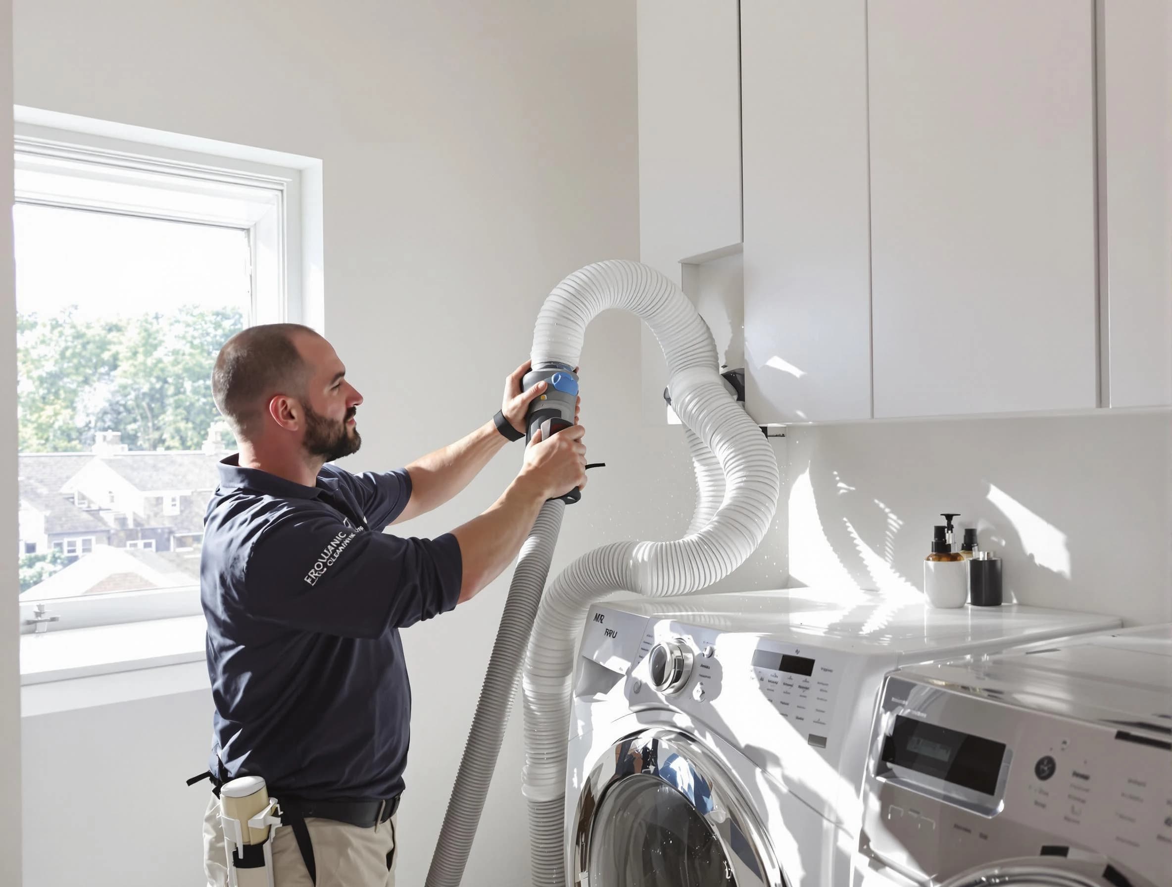 Certified Wellesley Dryer Vent Cleaning technician performing dryer vent cleaning in Wellesley