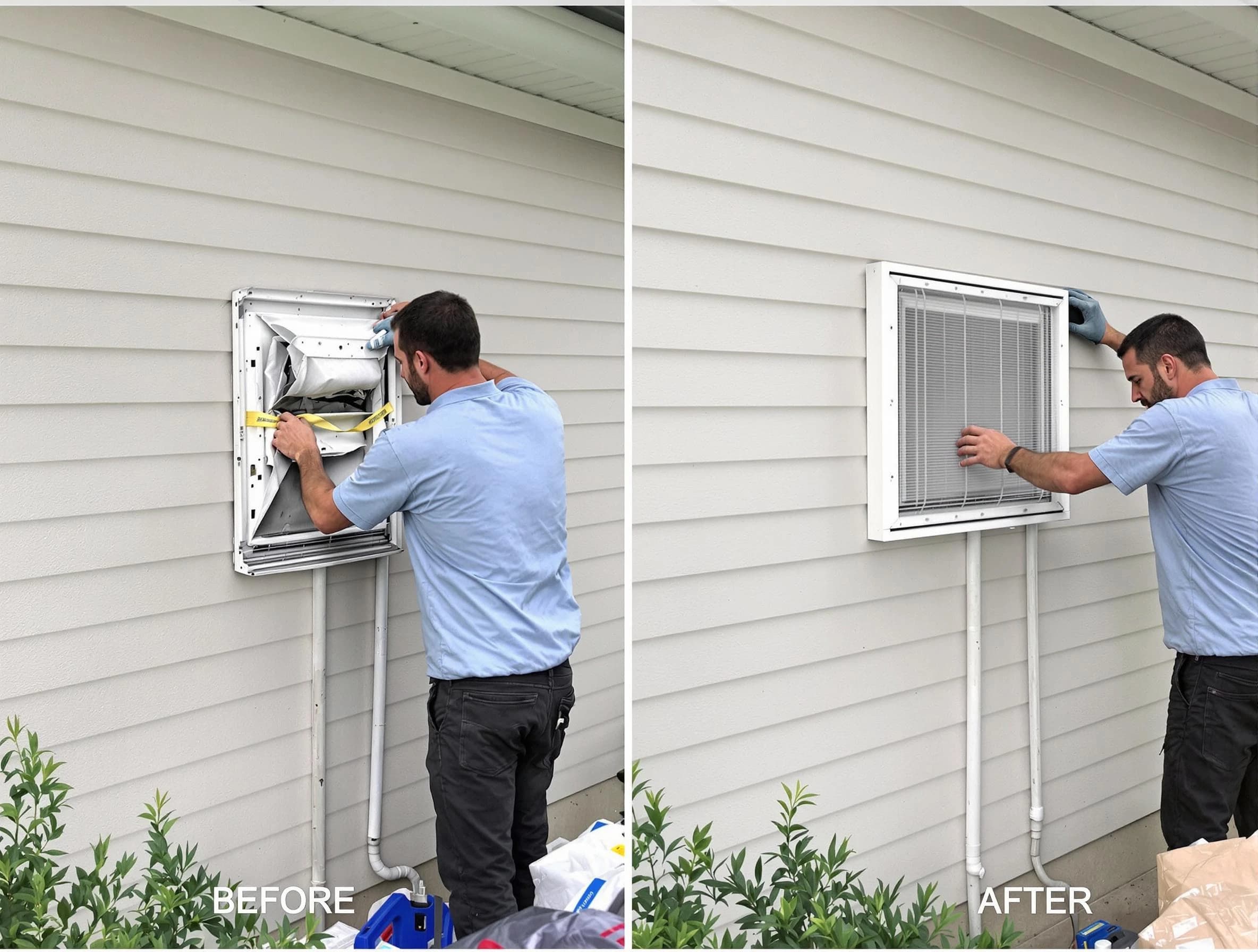 Wellesley Dryer Vent Cleaning technician installing high-quality dryer vent cover at a residential property in Wellesley