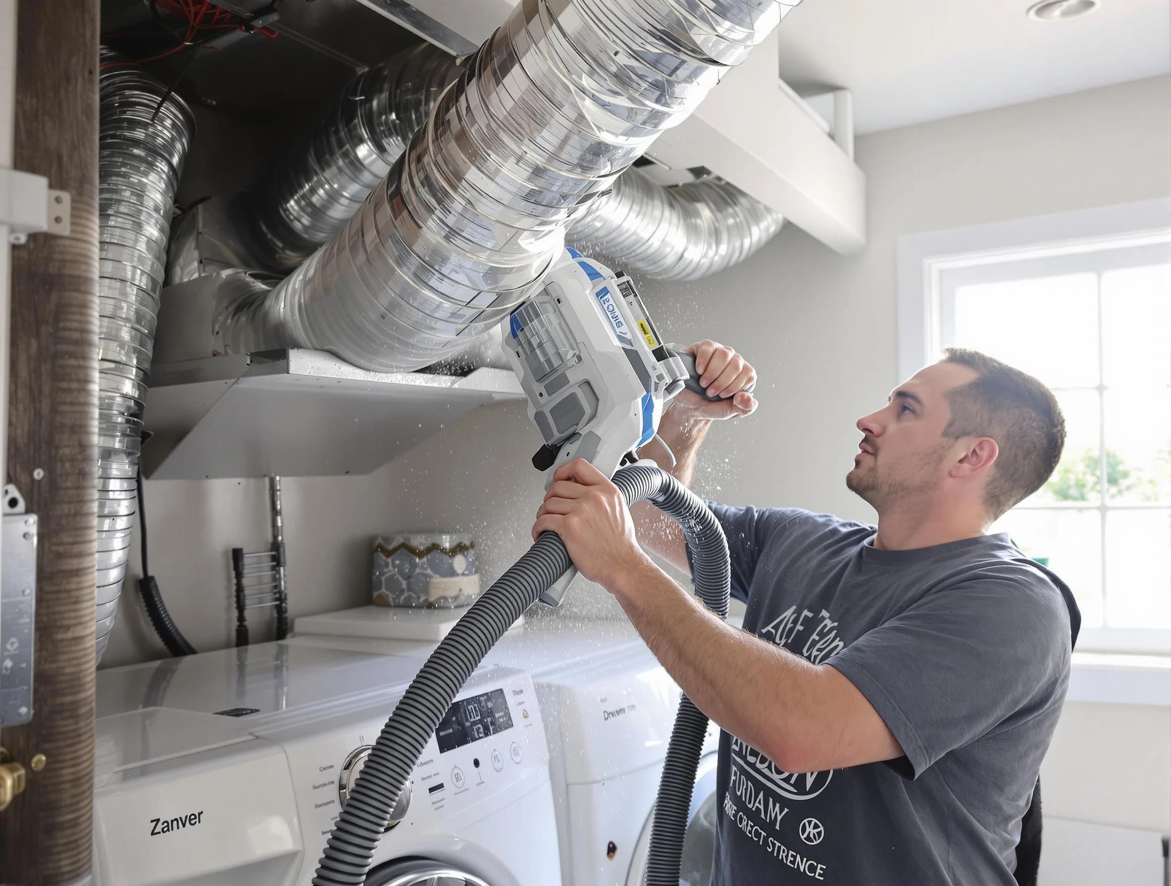Wellesley Dryer Vent Cleaning specialist cleaning deep within a dryer vent duct system in Wellesley