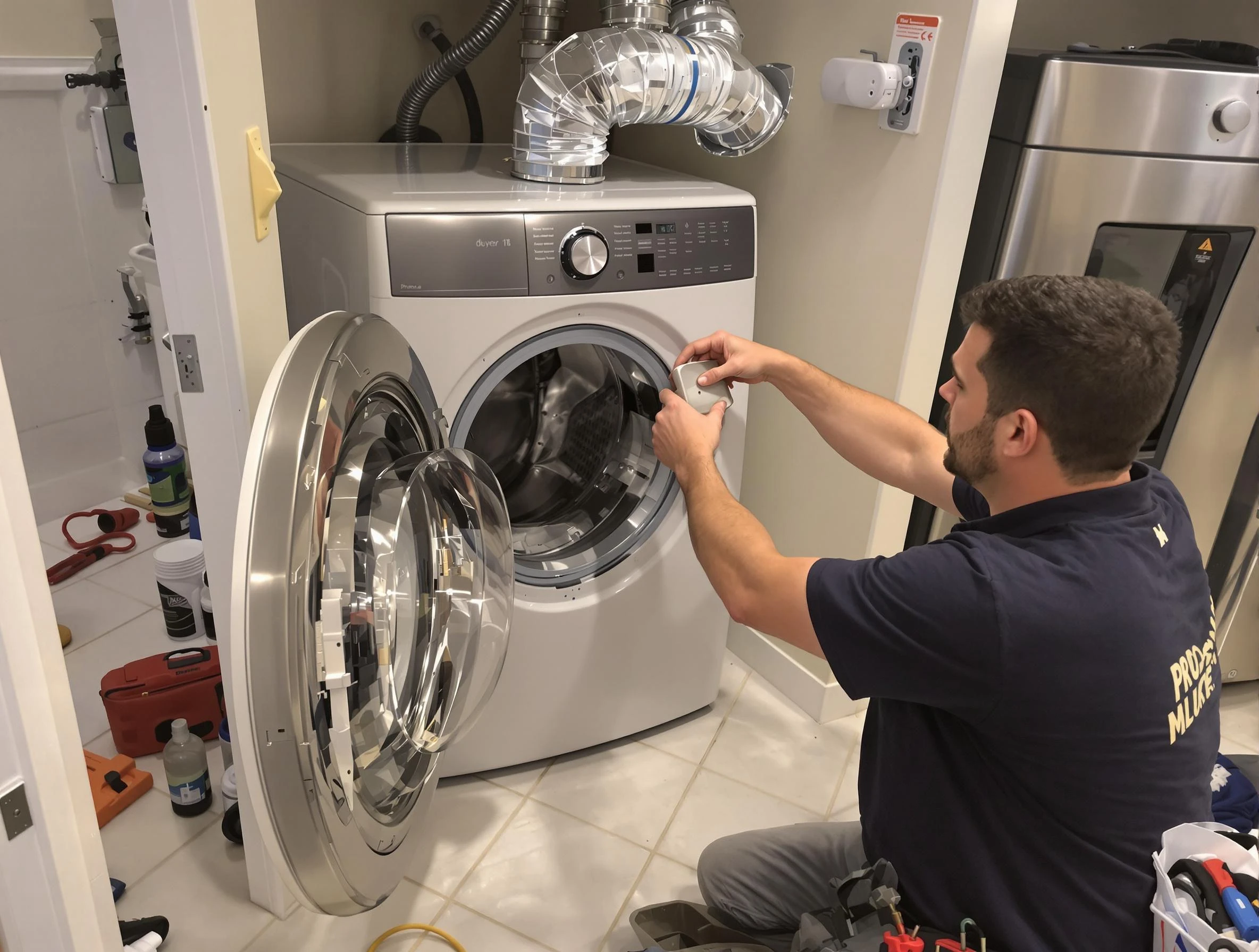 Wellesley Dryer Vent Cleaning technician performing precise dryer vent hose installation in Wellesley